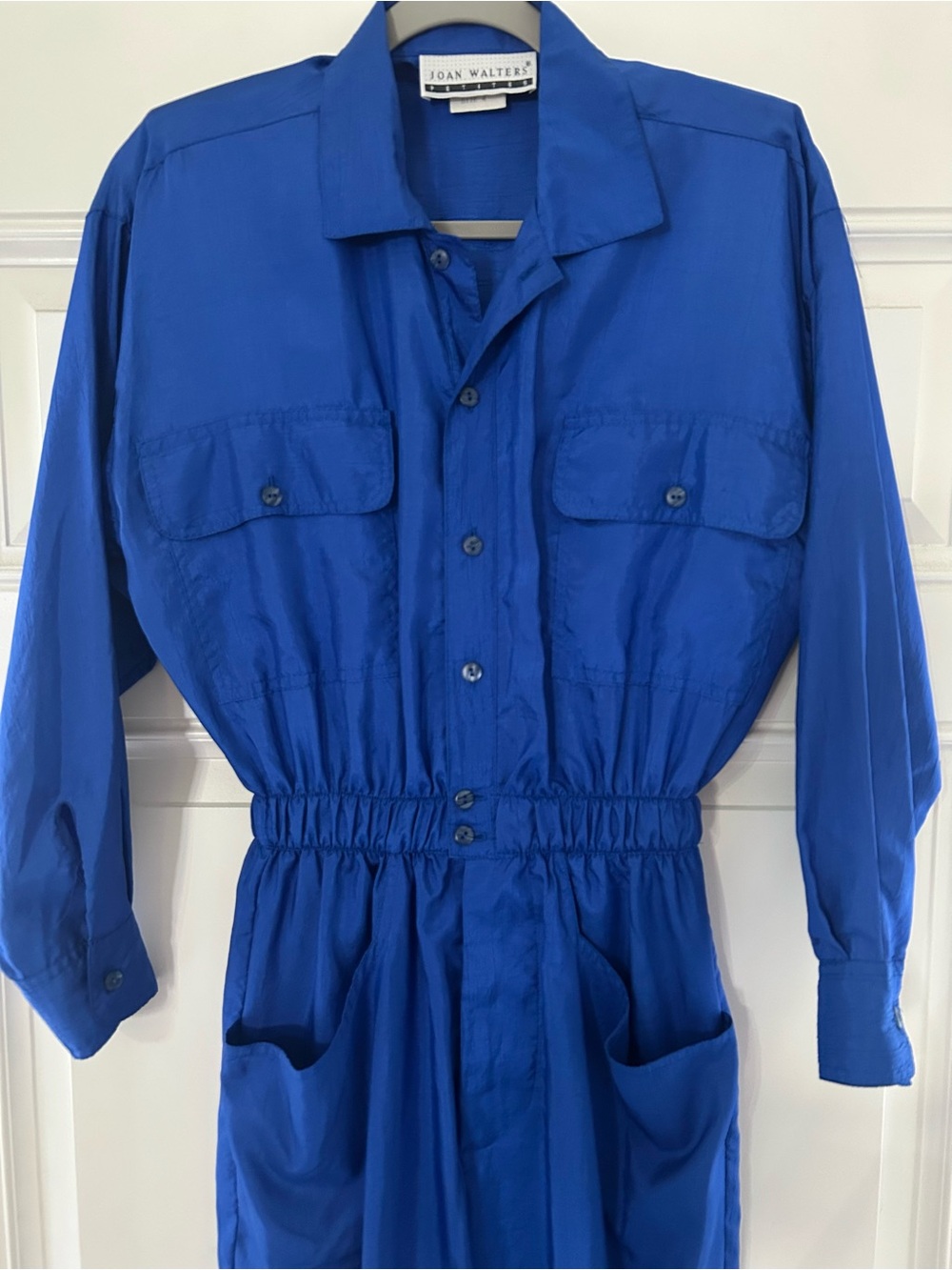 Vintage 80s Joan Walters Royal Blue One Piece Parachute Windbreaker Jumpsuit 4P - Picture 3 of 10